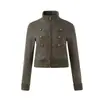 Wholate Jaqueta Workwear Napoleão Retrô Gola Alta Feminina Tendência Top Curto Ombro Normal Outerwear Emagrecedor W41