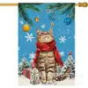 2025 Nuevo Gato Navideño Transfronterizo Árbol de Pino Escena de Nieve Decoración Festiva Tela Colgante Bandera de Jardín Procesamiento Personalización
