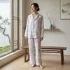 Nuevo Conjunto de Pijama Estampado de Cáñamo para Mujer para Primavera y Verano, Estilo Delgado, Manga Larga, Pantalón Largo, Adecuado como Ropa de Casa, Venta al por Mayor