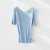 Blusa de Tricô Modal Seda Toque Fresco Respirável Ombro a Ombro Manga Média, Caimento Ajustado, Cor Sólida, Blusa Fashion