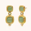 Europa y Estados Unidos transfronterizos ins tamaño aretes de esmeralda acero inoxidable chapado en oro de 18K temperamento aretes creativos medievales franceses para mujer