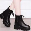 Botas estilo Martin versátiles de cuero suave con tacón grueso para mujer, nueva colección otoño/invierno 2026, botines con forro de felpa, diseñados para mujeres menudas con tacón oculto y suela gruesa