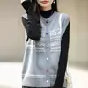 Chaleco Cardigan de Punto Otoño Invierno para Mujer Cuello Redondo Jacquard Fair Isle Sin Mangas Chal Suelto Versátil Chaleco Suéter para Vestir
