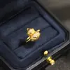 Anillo Abierto de Alto Nivel Estilo Chino, Forma de Calabaza Dorada Cepillada, Anillo Ajustable de Dedo Índice Moderno y Versátil para Mujeres