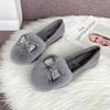 Zapatos de Algodón con Forro de Felpa de Piel de Conejo Genuina Huidong Yixinda T36, Zapatos Peludos para Mujer, Zapatos sin Cordones para Mujer con Suela Gruesa y Lazo, Engrosados