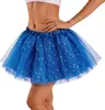 Saia Tutu Adulto em Estoque com 4 Camadas de Tule, Inclui Forro, Lantejoulas de Estrela, Saia de Tule de Comprimento Médio, Saia Bufante, Saia de Performance de Palco
