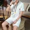Conjunto de Shorts de Manga Corta para Hombre Lobo del Norte de China Verano, Conjunto de Dos Piezas Camiseta Casual Tendencia Elegante Estilo Chino