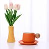 Taza de café y plato de color macaron creativo, juego personalizado para el hogar, taza de cerámica con asa de madera, taza para agua, regalo
