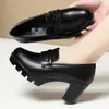 Zapatos para Mamá de Mediana Edad 2026 Otoño Zapatos para Mujer Boca Profunda Zapatos de Piel Piel Suave Suela Gruesa Punta Redonda Zapatos de Salón Tacones Altos