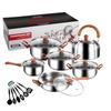Juego de Ollas de 12 Piezas para Exportación Transfronteriza Juego de Acero Inoxidable Olla con Hervidor de Agua Mango con Veta de Madera Sartén Antiadherente Utensilios de Cocina