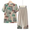 Traje de verano suelto de manga corta para mamá de mediana edad, conjunto de dos piezas elegante y moderno de manga corta para mujer, verano para abuela de 60-70 años