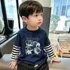 Camiseta de manga larga de dos piezas de imitación para niños, nuevo modelo de principios de otoño 2026, top de algodón puro para primavera y otoño, camiseta interior para niños mayores