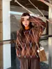 Camisa Yier Estilo Coreano Padrão de Diamante Lã Grossa Estilo Preguiçoso Suéter Casual para Mulheres Outono e Inverno Versátil Gola Redonda Top 0734