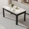 Mesa de Comedor y Silla de Pizarra Nórdica Combinación Rectangular Hierro Imitación Madera Sólida Hogar Apartamento Pequeño Juego de Mesa y Sillas de Comedor