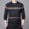 Suéter de lana a rayas para hombre, jersey de cuello redondo, otoño e invierno, nueva camisa básica de manga larga para hombre, suéter de punto informal de mediana edad para hombre