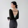 Top de Yoga Costas Nuas para Mulheres com Lindas Alças nas Costas, Blusa Esportiva Solta de Manga Longa, Visual Emagrecedor para Pilates e Fitness