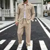 Nuevo traje de hombre de lino de color liso, manga larga, cuello camisero, corte holgado, para comercio exterior transfronterizo europeo y americano