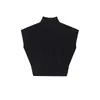 Top de punto sin costuras de una pieza para mujer, de lana, con hombros caídos, cuello semi alto y mangas cortas abullonadas, otoño 2026, capa base con tacto de alta gama
