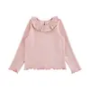Camiseta de niña Wulibu Yi 2026 otoño nueva manga larga cuello con volantes camiseta básica ropa de moda trendy para niñas