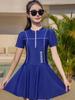 Traje de baño de una pieza para mujer con estampado de letras, manga corta, media cremallera, costuras de contraste, estilo deportivo, directo del fabricante