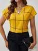 2026 Verano Europeo y Americano Transfronterizo Cuello en V Manga Corta para Mujer Estilo Coreano Holgado Casual Rayas Estampadas Moda Europea y Americana Tops