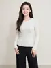 Novedad de Primavera y Otoño Blusas plisadas para mujer, Ajuste ceñido, Cuello redondo, Manga larga, Camisas básicas blancas, Estilo coreano, Estilo suave, Ropa para mujer al por mayor