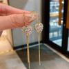 Brincos Elegantes Retrô de Costura de Diamante de Luxo Leve Novo Design Simples Estilo Hong Kong Exagerado S925 Brincos de Agulha de Prata