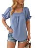 Roupa Feminina Europeia e Americana Transfronteiriça 2025 Amazon Primavera e Verão Nova Blusa de Chiffon com Pompons de Manga Curta e Decote Quadrado
