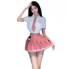 Lingerie sexy estilo JK universitário uniforme doce tentação saia xadrez rosa sexy role play uma geração de cabelo