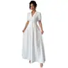 Vestido Chemise Branco Elegante Estilo Francês com Ajuste na Cintura e Decote V - Novo de Verão Transfronteiriço Europeu e Americano da Amazon 2026