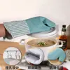 Luvas de forno de silicone, luvas de cozinha resistentes ao calor, espessadas e acolchoadas com algodão, com um gancho e manga de tecido, para assar, fornos e micro-ondas