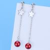 Pendientes de plata de ley s925 Qiao Lanxuan imitación estrella de cinco puntas perla borla de cuentas rojas joyería de oreja larga para mujer estudiante venta al por mayor