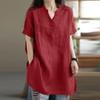 Ropa de Mujer de Exportación Europea y Americana Transfronteriza Primavera y Verano 2023 Estación Independiente Wish Top de Algodón y Lino Color Puro Botón Trenzado Moda Manga Corta Mujer