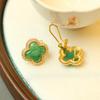 Brincos de Prata 925 Jade Dulong Esmeralda Africana Trevo de Quatro Folhas Retrô Exquisitos Elegantes Novos Brincos de Luxo para Mulheres para Presentear
