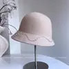 Sombrero de Pescador Ondulado con Perlas y Cristales Cosido a Mano para Mujer, Sombrero de Fieltro de Lana Australiana para Otoño e Invierno, Sombrero de Moda Versátil