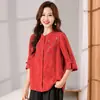 Camisa de algodón puro para mujer, nueva colección primavera/verano 2026, diseño bordado, adecuada para madres de mediana edad, blusa elegante y con estilo