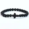 Pulseira de contas cruzada de obsidiana transfronteiriça para homens e mulheres, versátil e personalizada, pulseira de pedra natural com cordão elástico joias atacado