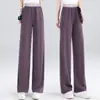 Calça de Acetato Roxa com Cintura Elástica, Perna Reta e Tecido Sedoso para Mulheres, Novo Estilo Primavera/Verão 2026, Estilo Preguiçoso, Calça de Perna Larga