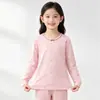 Conjunto de roupas de outono para meninas, pijama de algodão liocel infantil para casa, blusa de segunda pele para meninas, não precisa usar calcinha