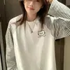 Camiseta de Manga Larga Raglán con Estampado de Gatito de Dibujos Animados y Rayas Blancas y Negras para Mujer Estilo Casual Perezoso de Principios de Otoño Top de Cuello Redondo