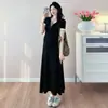 En stock Vestido largo de punto para mujer embarazada 2025 Nuevo vestido de verano para mujer embarazada Moda de mamá caliente Vestido de dos piezas falsas para mujer embarazada