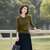 Tejido Chic y Hermoso con Cuello Polo para Mujer, Moda Elegante de Primavera y Otoño, Top Ligero y Maduro, Top de Lana Delgado y Cálido