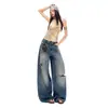 ¡Nuevo Producto!Verano 2026|Jeans de pierna ancha de longitud hasta el suelo, holgados, rasgados, estilo retro americano, lavados, con orejas de gato