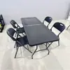Juego de mesa y silla plegables negros, combinación de mesa y silla plegables de plástico para puestos exteriores, reuniones y juntas