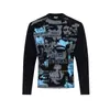 Camiseta de manga comprida com estampa de personagem em tema escuro para homens, gola redonda casual, primavera/outono, estilo hip-hop INS, algodão puro, corte solto