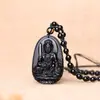 Los fabricantes suministran collar de obsidiana con ocho dioses guardianes, Manshu Bodhisattva, conejo nacido, Buda, cadena de suéter de cuentas negras.