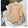 Design Estilo Coreano Tricot com Renda e Amarração para Mulheres Inverno Novo Pulôver Decote V Slim Top Interno para Mulheres Tendência