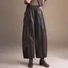 Calça Feminina Fashion de Couro PU com Pernas Curvas Outono 2026 Nova Cintura Elástica Solta de Perna Larga Temperamento Versátil Calça Casual
