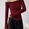 Top de Punto Negro con Cuello Colgante Estilo Hong Kong Francés Estilo Té Negro Cumpleaños Compromiso Navidad Año Nuevo Suéter Sexy Rojo Angora