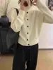 Elegante Suéter de Lã Grosso para Outono e Inverno para Mulheres, Cardigã de Malha com Botões, Suéter Casaco Elegante Versátil de Gola Alta, Caimento Solto